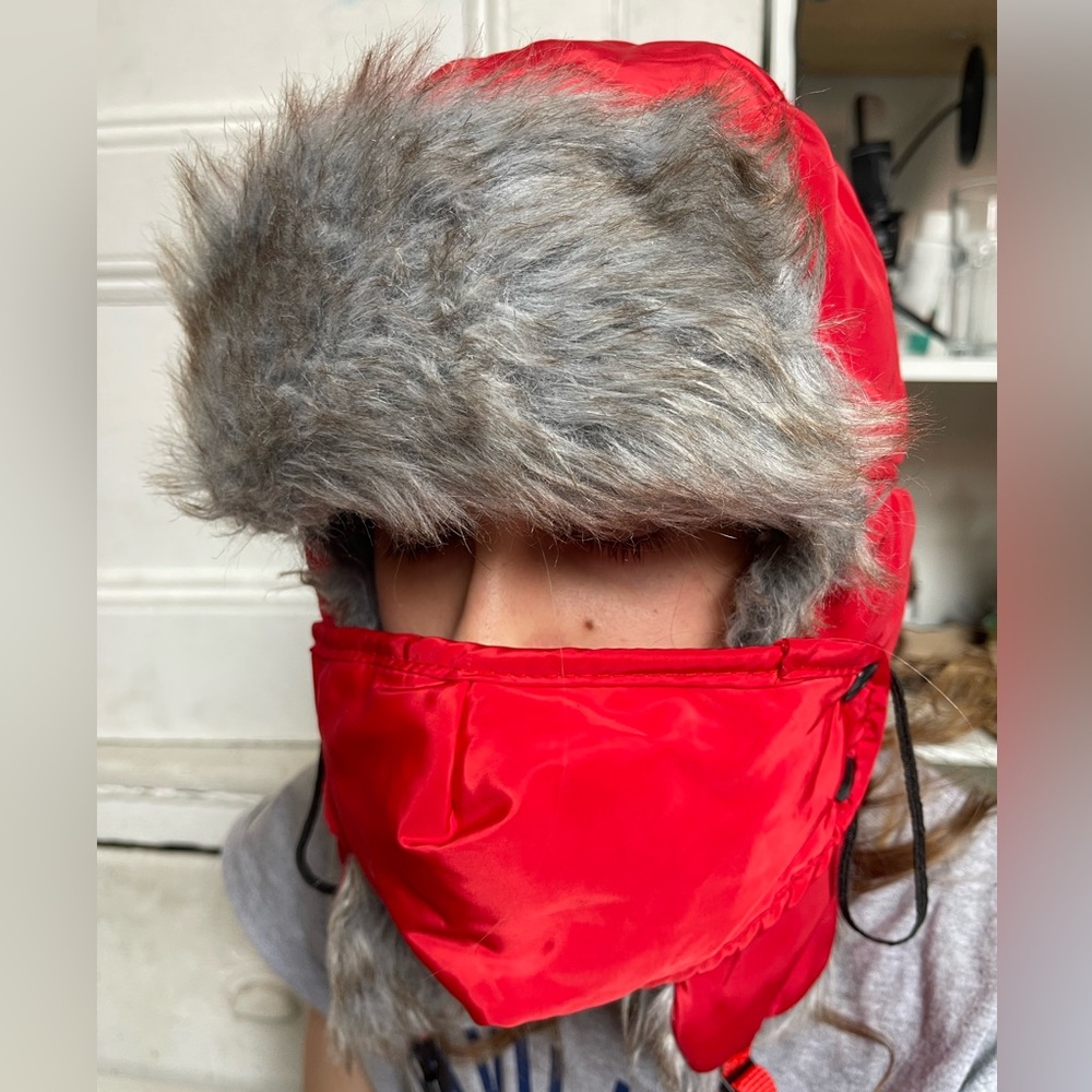 Adult!! Red Fur-Lined Winter Hat NEW